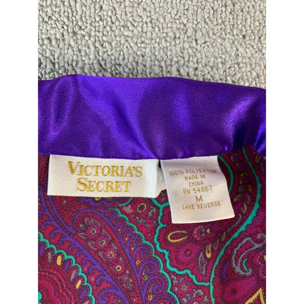 Vtg Victoria's Secret Night Shirt Gold Label Long Sleeve Paisley‎ Purple Medium